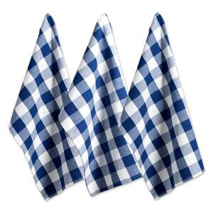 DII Buffalo Check Dishtowel Set 3 Piece 20"x30" Navy‎ & Cream 100% Cotton